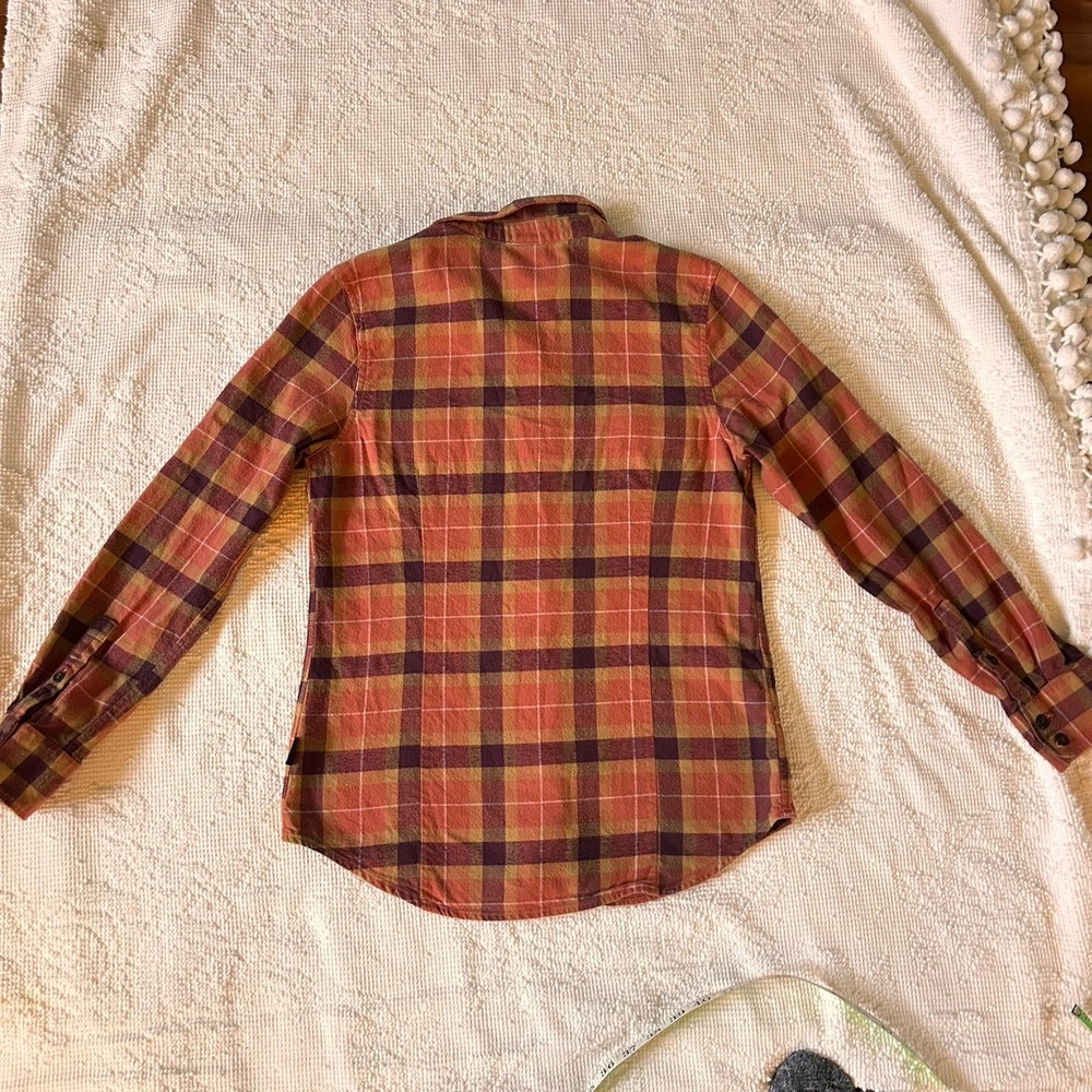 Patagonia Organic Cotton Midweight Fjord Flannel Shirt Womens Sz XS Orange Plaid - Picture 7 of 9